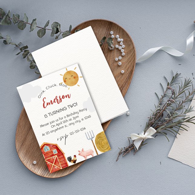 Convites Festa de Aniversário de Fazenda Amarelo-Vermelho (Red Yellow Farm Watercolor Cute Birthday Invite)