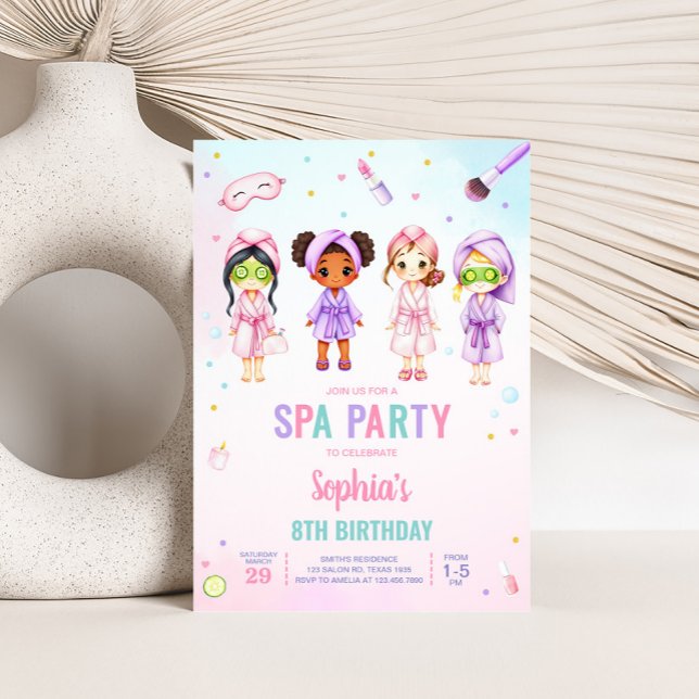 Convites Festa de aniversário de Festa Spa de Bela Menina (Beauty Spa Party Birthday Party Invitation)