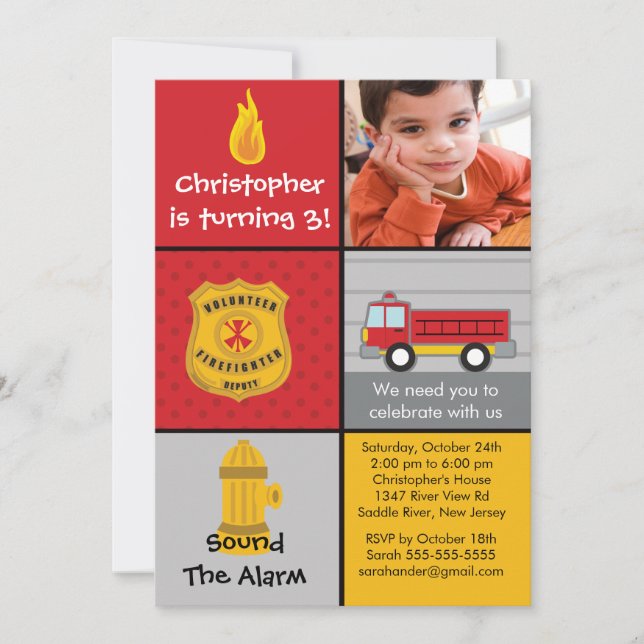 Convites Festa de aniversário de Firecaminhão do Photo Fire (Frente)