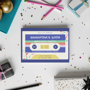 Convites Festa de aniversário de fita de cassete colorida r