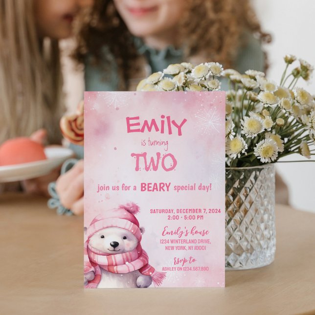 Convites Festa de aniversário de Flocos de Neve do Urso Pol (Criador carregado)