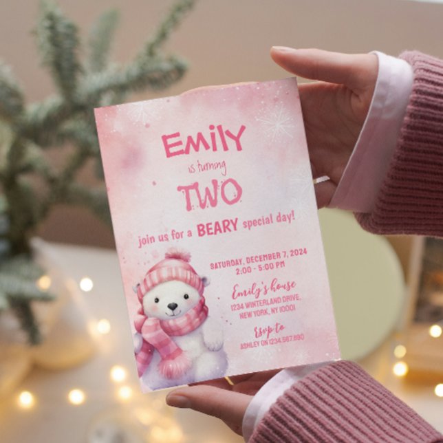 Convites Festa de aniversário de Flocos de Neve do Urso Pol (Criador carregado)