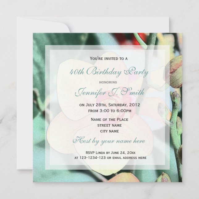 Convites festa de aniversário de flores de orquídea elegant (Frente)