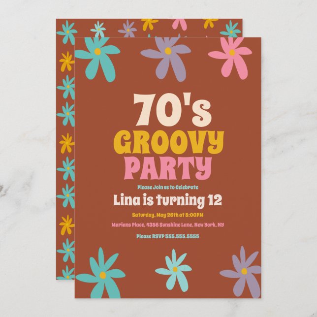 Convites Festa de aniversário de Flores do Groovy Doodle Re (Frente/Verso)