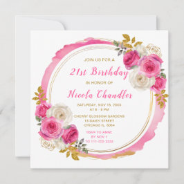 Convites Festa de aniversário de Flores Elegantes, Rosa-Que