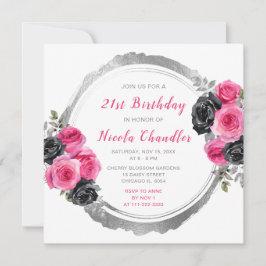 Convites Festa de aniversário de Flores Elegantes Rosa Quen