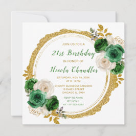 Convites Festa de aniversário de Flores Elegantes Verde-Esc