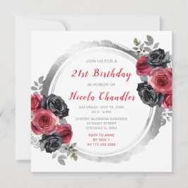 Convites Festa de aniversário de Flores Elegantes Vermelhas