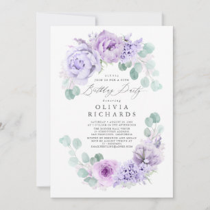 Convites Festa de aniversário de Flores Púrpuras, Com Dur