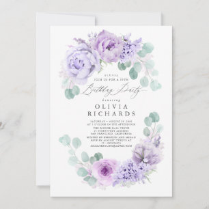 Convites Festa de aniversário de Flores Púrpuras, Com Durez