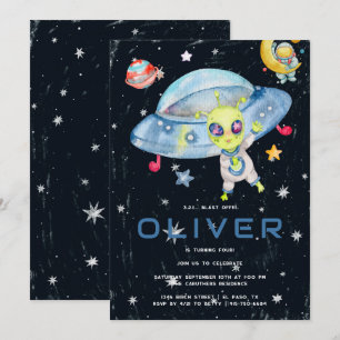 Convites Festa de Aniversário de Foguete Espacial Alien Mod