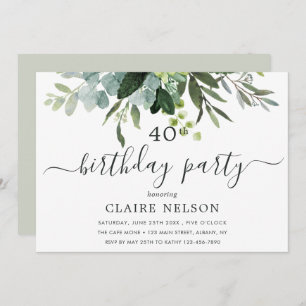 Convites Festa de aniversário de Folhagem Verde Eucalyptus