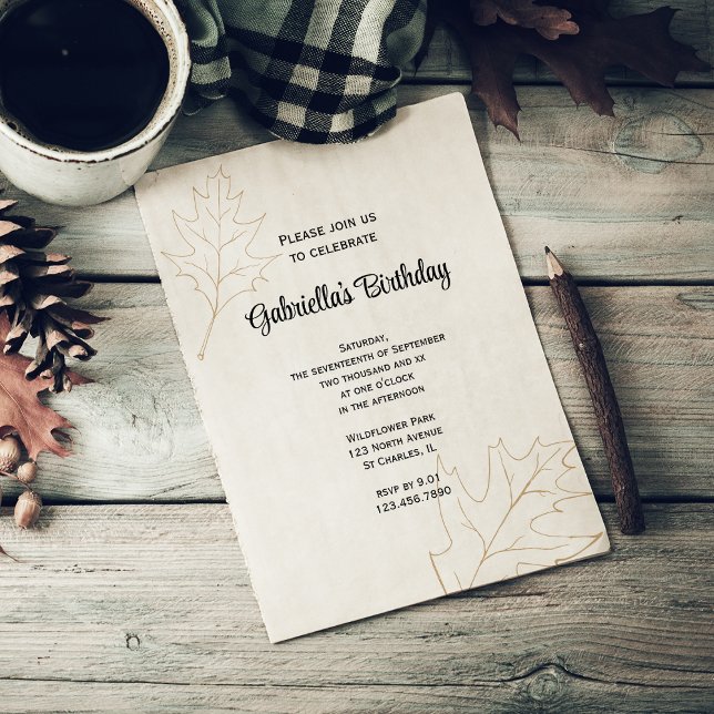 Convites Festa de aniversário de Folhas de Carvalho do outo (Criador carregado)
