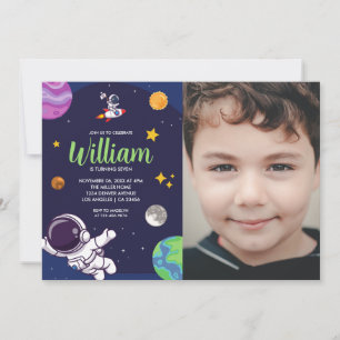 Convites Festa de Aniversário de Foto de Astronauta Espacia