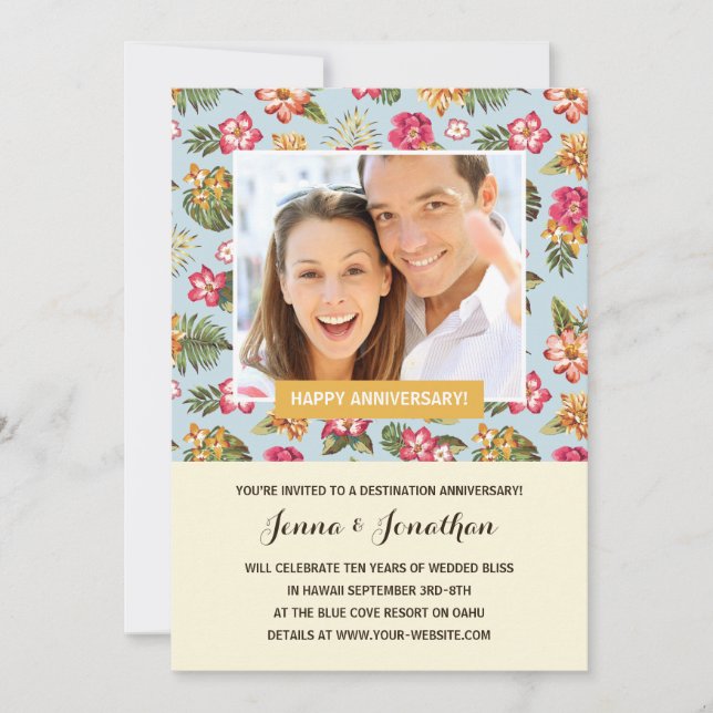 Convites Festa de Aniversário de Foto de Luau Tropical (Frente)