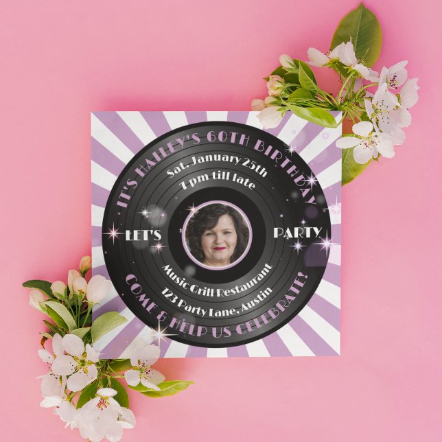 Convites Festa de aniversário de Foto de Vinil Female Retro (Criador carregado)