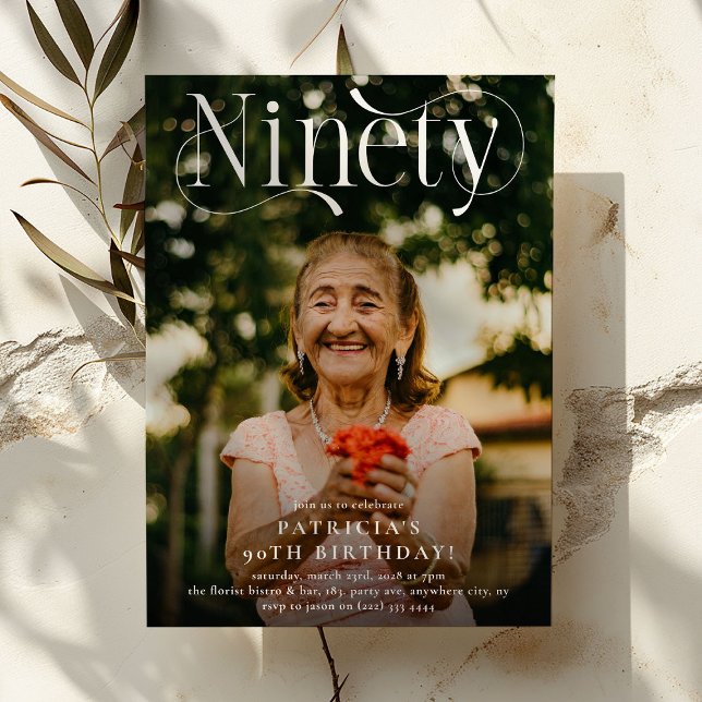 Convites Festa de aniversário de Foto Elegante NINETY (Criador carregado)
