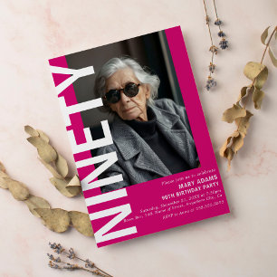 Convites Festa de aniversário de Foto NINETY Rosa Moderno