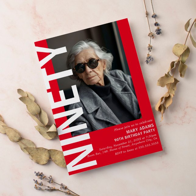 Convites Festa de aniversário de Fotografia do Modern Red N (Criador carregado)