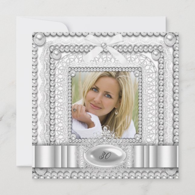 Convites Festa de aniversário de Fotografia do Pearl Branco (Frente)