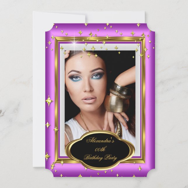 Convites Festa de aniversário de Fotografia Dourada Branca  (Frente)