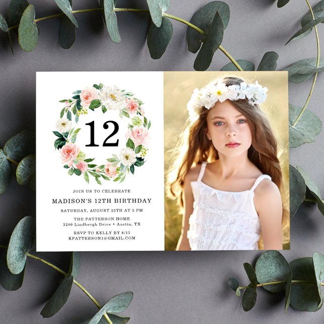 Convites Festa de aniversário de Fotografia Floral Cor-de-R (Criador carregado)