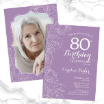 Convites Festa de aniversário de Fotografia Floral de Lavan<br><div class="desc">Convite de aniversário floral de lavanda roxo com sua foto na parte traseira da placa. Elegante design moderno com desenhos botânicos desenhados em destaque e letra de script de tipografia. Simples trendy convida cartão perfeito para uma festa de na moda. Pode ser personalizado para qualquer idade. Impressos convites Zazzle ou...</div>