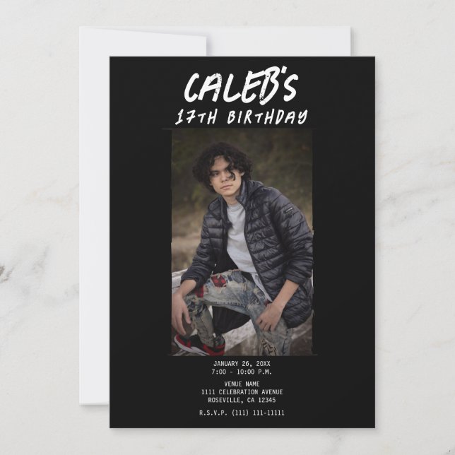 Convites Festa de aniversário de Fotografia Mínima Preta (Frente)