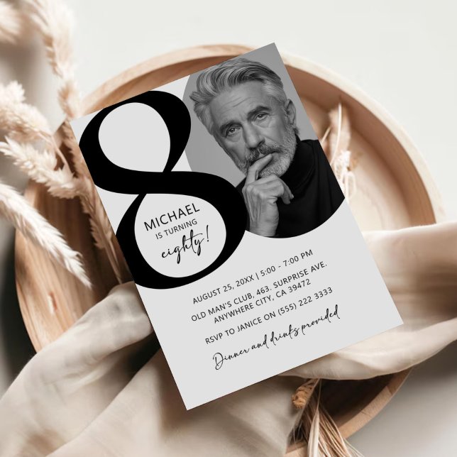 Convites Festa de aniversário de Fotografias 80 preto e bra (Criador carregado)