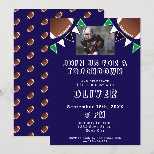 Convites Festa de aniversário de Fotografias da Bola de Fut (Frente/Verso)