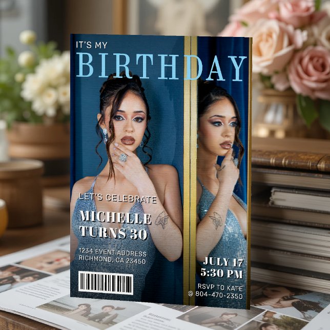 Convites Festa de aniversário de Fotografias do Cobrir da R (Magazine Cover Photo Birthday Party Invitation
)