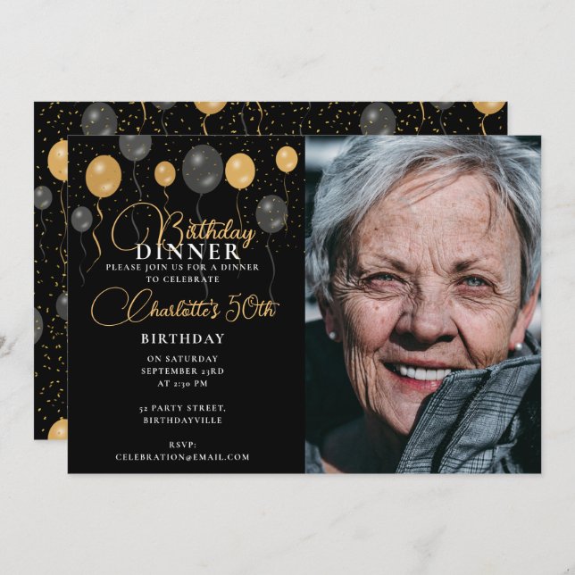 Convites Festa de aniversário de Fotografias Elegante de Ba (Frente/Verso)