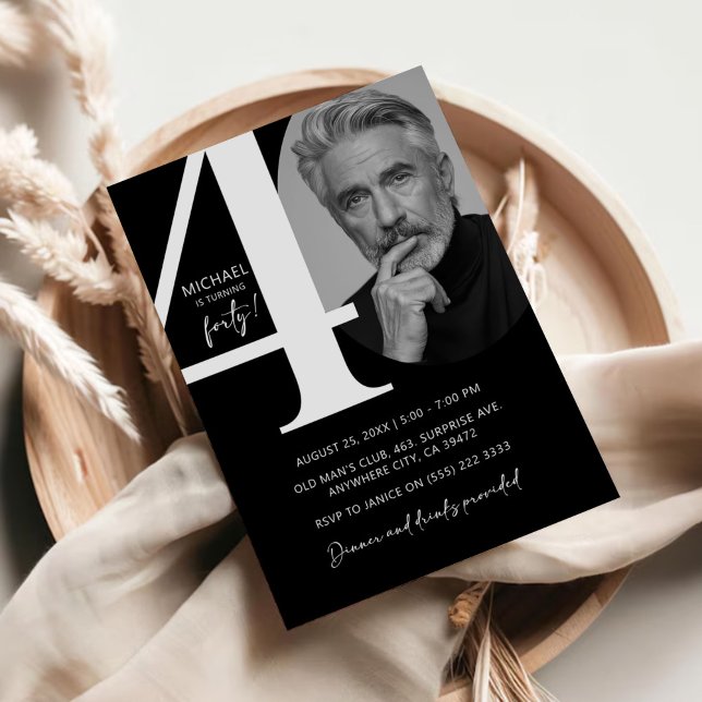 Convites Festa de aniversário de Fotografias Moderna Preta  (Criador carregado)