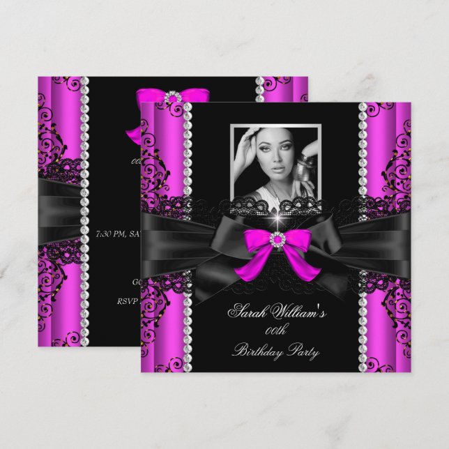 Convites Festa de aniversário de Fotografias Pretas a Preto (Frente/Verso)