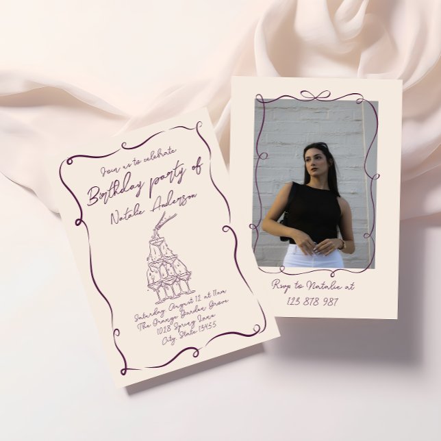 Convites Festa de aniversário de Fotografias Roxas Desenhad (Criador carregado)