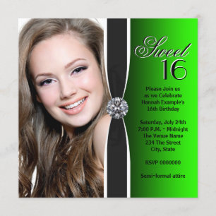 Convites Festa de aniversário de Fotografias Verde e Preta