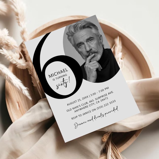 Convites Festa de aniversário de fotos 60ª preto e branco m (Criador carregado)