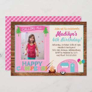 Convites Festa de aniversário de Fotos da Feliz Garota Camp