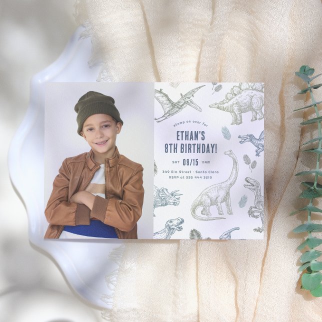 Convites Festa de aniversário de Fotos do Dinossauro (Criador carregado)