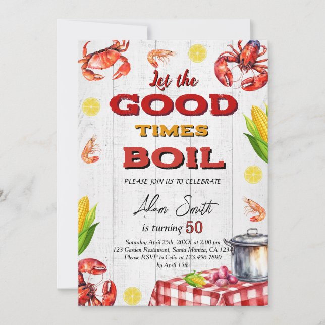 Convites Festa de aniversário de frutos do mar (Frente)