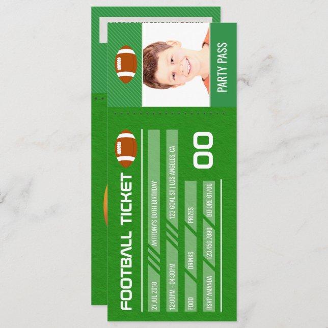 Convites Festa de aniversário de futebol adiciona entrada d (Frente/Verso)