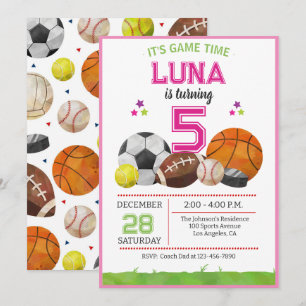 Convites Festa de Aniversário de Futebol Basquete Pink All 
