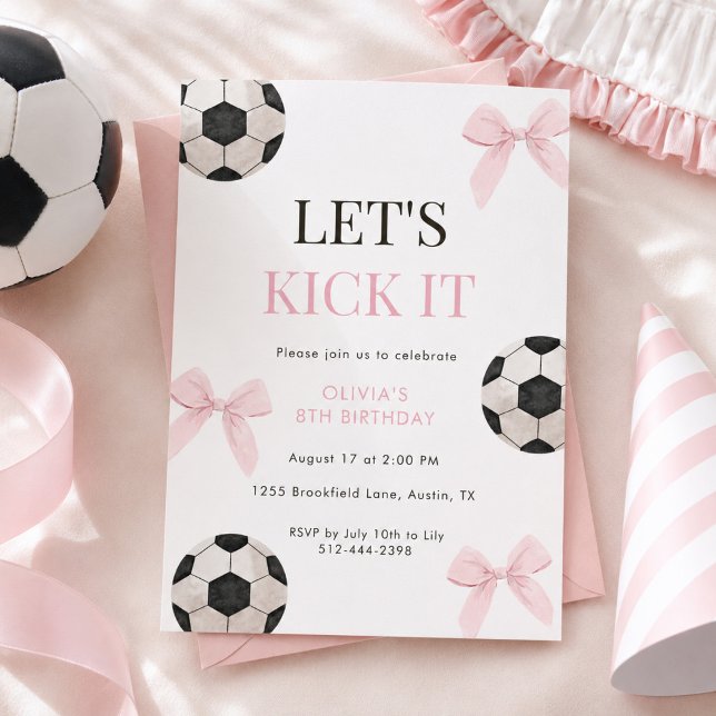 Convites Festa de Aniversário de Futebol com Laço Rosa para (Criador carregado)
