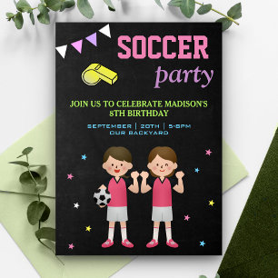 Convites Festa de Aniversário de Futebol Feminino Tema Espo