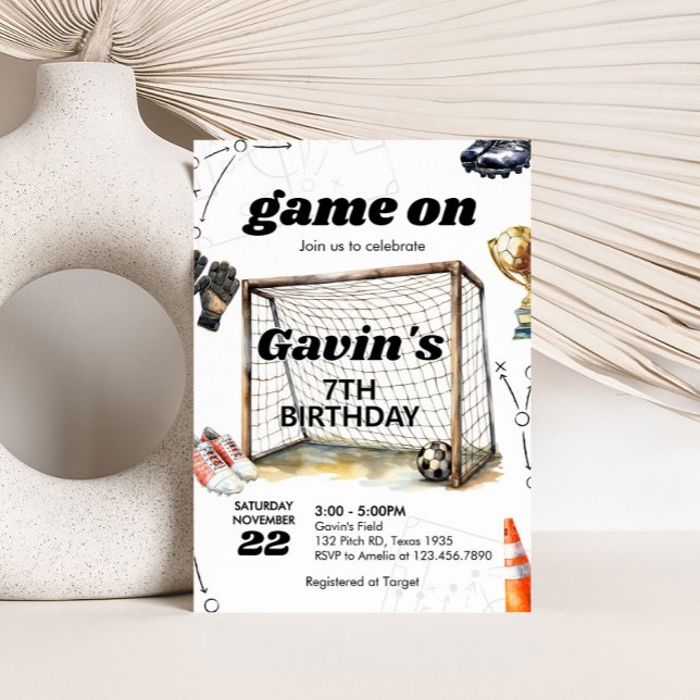 Convites Festa de Aniversário de Futebol Game On (Soccer Birthday Party Invitation)