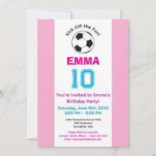 Convites Festa de aniversário de futebol rosa-pincelado