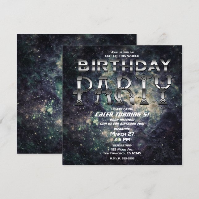 Convites Festa de aniversário de Galáxia Cósmica do Rock Fu (Frente/Verso)