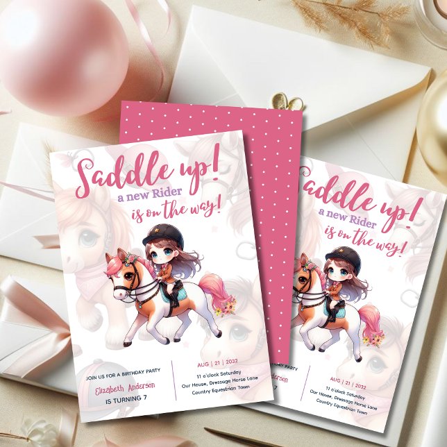 Convites Festa de aniversário de Garota Cavaleira de Dressa (Criador carregado)
