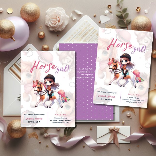 Convites Festa de aniversário de Garota Cavaleira de Dressa (Criador carregado)