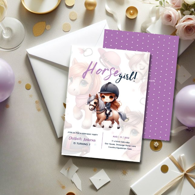 Convites Festa de aniversário de Garota Cavaleira de Dressa (Criador carregado)